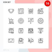 Group of 16 Modern Outlines Set for commerce web deployment wax service Editable Vector Design Elements