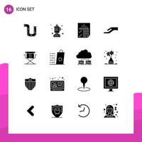 Pack of 16 creative Solid Glyphs of director share data hand seo Editable Vector Design Elements