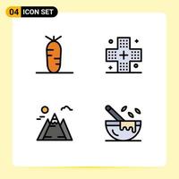 Pack of 4 Modern Filledline Flat Colors Signs and Symbols for Web Print Media such as carrot mountain disease health boiling Editable Vector Design Elements