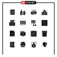 Pictogram Set of 16 Simple Solid Glyphs of envelope communication shop address income Editable Vector Design Elements