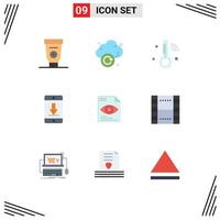 Group of 9 Modern Flat Colors Set for file download internet of things devices cellphone Editable Vector Design Elements