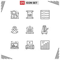 Stock Vector Icon Pack of 9 Line Signs and Symbols for connection ribbon nature oncology waves Editable Vector Design Elements