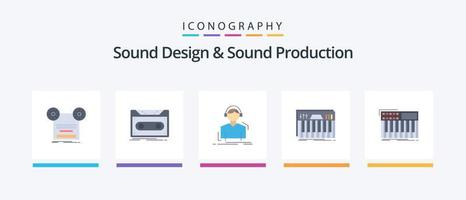 Sound Design And Sound Production Flat 5 Icon Pack Including keys. controller. tape. music. listen. Creative Icons Design vector
