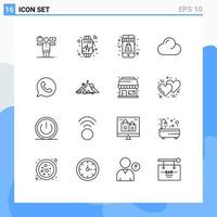 Modern Set of 16 Outlines and symbols such as telephone app shopping overcast cloud Editable Vector Design Elements