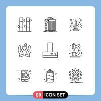 Set of 9 Commercial Outlines pack for extractor heart government love level Editable Vector Design Elements