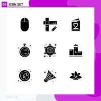 Set of 9 Modern UI Icons Symbols Signs for first geometric wedding cube ring Editable Vector Design Elements