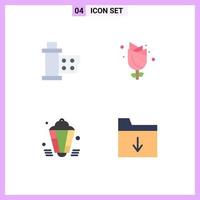 4 User Interface Flat Icon Pack of modern Signs and Symbols of cinema lantern multimedia easter muslim Editable Vector Design Elements