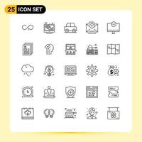 25 Universal Lines Set for Web and Mobile Applications devices party automobile kid envelope Editable Vector Design Elements