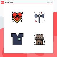 Group of 4 Filledline Flat Colors Signs and Symbols for heart fashion ribbon wireless t shirt Editable Vector Design Elements