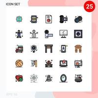 Group of 25 Filled line Flat Colors Signs and Symbols for fruit berry mobile camera roll film ancient camera roll Editable Vector Design Elements