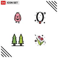 Mobile Interface Filledline Flat Color Set of 4 Pictograms of chicken entertainment happy necklace park Editable Vector Design Elements