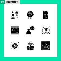 Pictogram Set of 9 Simple Solid Glyphs of less man control male garage Editable Vector Design Elements