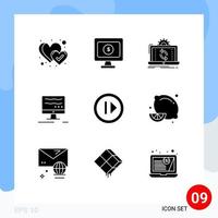 Modern Set of 9 Solid Glyphs and symbols such as resume forward analysis audio online Editable Vector Design Elements