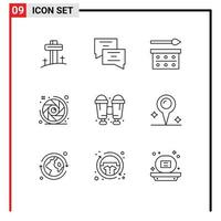 Pack of 9 Modern Outlines Signs and Symbols for Web Print Media such as camping lens aperture eye paint camera shutter camera Editable Vector Design Elements