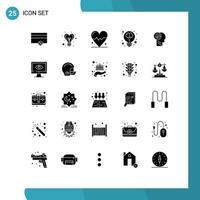 Editable Vector Line Pack of 25 Simple Solid Glyphs of games science beat light creative Editable Vector Design Elements