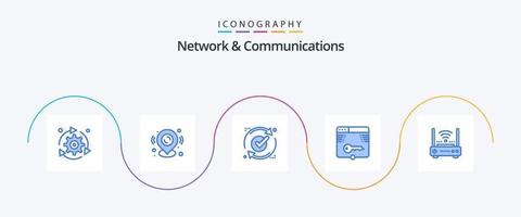 paquete de iconos azul 5 de red y comunicaciones que incluye formulario. llave. pasador de mapa seguro. recargar vector