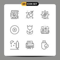 9 Universal Outlines Set for Web and Mobile Applications flower dvd business disc blu Editable Vector Design Elements