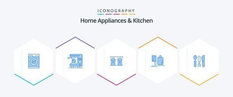 paquete de 25 íconos azules de electrodomésticos y cocina que incluye hotel. alimento. papel. preparación. cocina vector