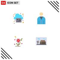 Editable Vector Line Pack of 4 Simple Flat Icons of online flower cloud interface heart Editable Vector Design Elements