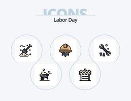 diseño de iconos del paquete de iconos llenos de línea del día del trabajo 5. construcción . sombrero . dientes. engranaje vector