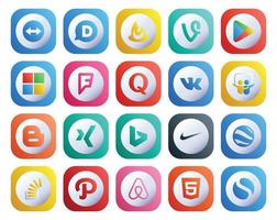 20 Social Media Icon Pack Including stockoverflow nike quora bing blogger vector