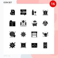 User Interface Pack of 16 Basic Solid Glyphs of private folder drink sweet home home Editable Vector Design Elements