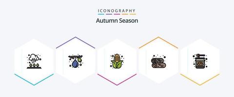 Autumn 25 FilledLine icon pack including honey. bee. autumn. firewood. countryside vector