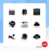 Editable Vector Line Pack of 9 Simple Solid Glyphs of modeling call merry hours interface Editable Vector Design Elements