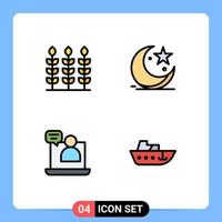 Modern Set of 4 Filledline Flat Colors Pictograph of wheat chat cresent celebration meeting Editable Vector Design Elements