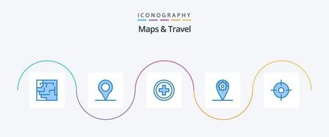 mapas y paquete de iconos de viaje azul 5 que incluye. engranaje. ubicación vector