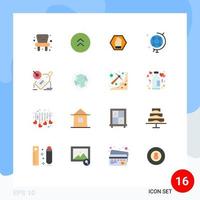 Group of 16 Modern Flat Colors Set for target tag hand globe education Editable Pack of Creative Vector Design Elements