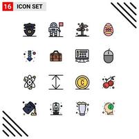 Group of 16 Flat Color Filled Lines Signs and Symbols for direction egg direction easter bird Editable Creative Vector Design Elements