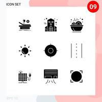 9 iconos creativos, signos y símbolos modernos de la interfaz de usuario, alimentos esenciales, playa básica, elementos de diseño vectorial editables vector
