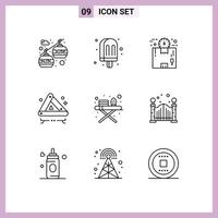 Group of 9 Modern Outlines Set for ironing stand sign delivery road accident Editable Vector Design Elements