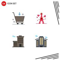 4 Universal Flat Icons Set for Web and Mobile Applications buy business e heart building Editable Vector Design Elements