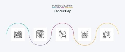 Labour Day Line 5 Icon Pack Including megaphone. mixer. tool. construction. mining vector