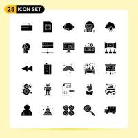 Set of 25 Vector Solid Glyphs on Grid for cloud news eye article document Editable Vector Design Elements