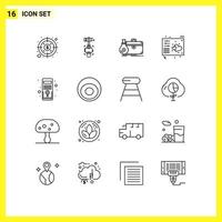 Universal Icon Symbols Group of 16 Modern Outlines of computer midi business keys love Editable Vector Design Elements