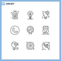 Modern Set of 9 Outlines and symbols such as medical bacteria brainstorm phone call Editable Vector Design Elements