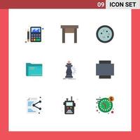 Flat Color Pack of 9 Universal Symbols of document archive stool folder laboratory Editable Vector Design Elements