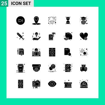 25 concepto de glifo sólido para sitios web móviles y aplicaciones que cercan la geografía de la nube del globo cargando elementos de diseño vectorial editables vector