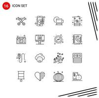 16 Universal Outlines Set for Web and Mobile Applications creativity money hot drum data Editable Vector Design Elements