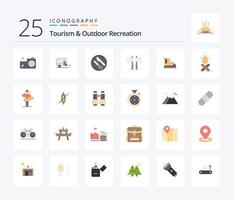 Tourism And Outdoor Recreation 25 Flat Color icon pack including hiker. tool. lunch. lumberjack. axe vector