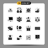 Universal Icon Symbols Group of 16 Modern Solid Glyphs of audio safe police day lens aperture Editable Vector Design Elements