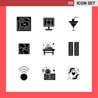 Mobile Interface Solid Glyph Set of 9 Pictograms of bed sport application play puzzle Editable Vector Design Elements