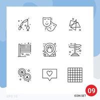 conjunto de 9 iconos de interfaz de usuario modernos símbolos signos para ubicación acción de gracias bandera abstracta elementos especiales de diseño de vectores editables