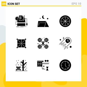 paquete de interfaz de usuario de 9 glifos sólidos básicos de desarrollo de reglas diseño de viajes elementos de diseño vectorial editables vegetales vector