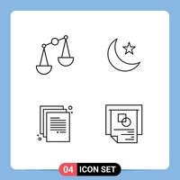 Mobile Interface Line Set of 4 Pictograms of balance document moon night graph Editable Vector Design Elements