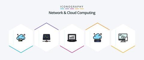 paquete de iconos de 25 líneas completas de red y computación en la nube, incluido el móvil. tecnología. informática. almacenamiento. nube vector