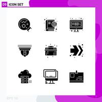 Pack of 9 Modern Solid Glyphs Signs and Symbols for Web Print Media such as plumber cam computer secure camera Editable Vector Design Elements